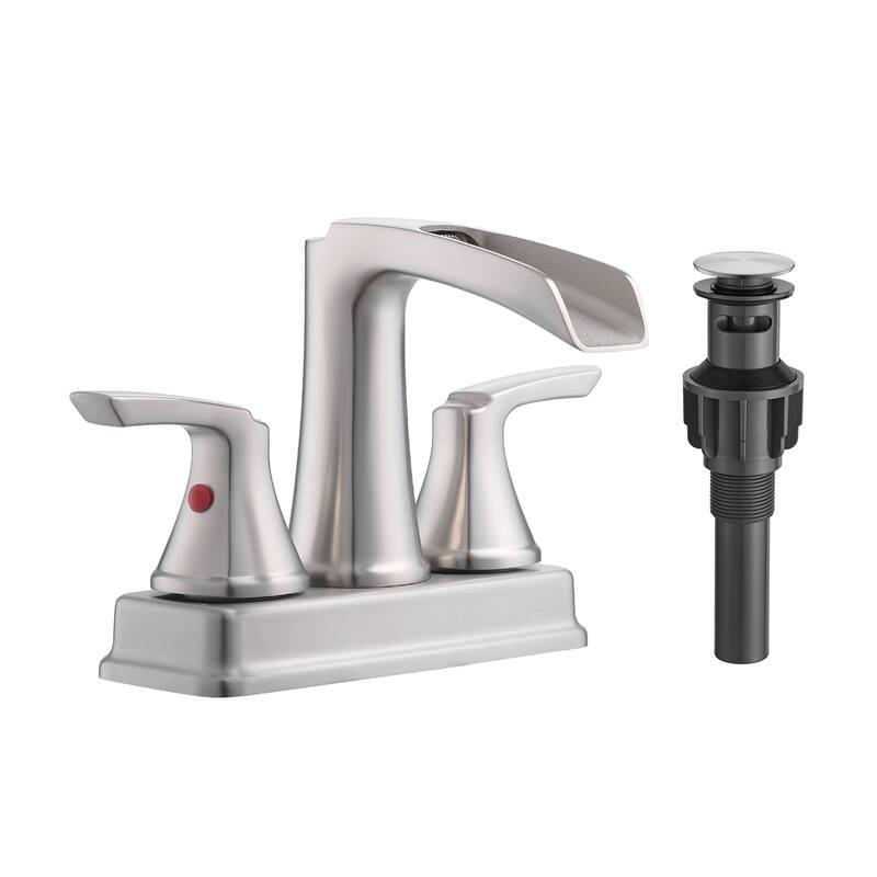 4 in. Centerset Double Handle Waterfall Bathroom Faucet with Pop-up Drain Kit Sink Vanity Basin Taps