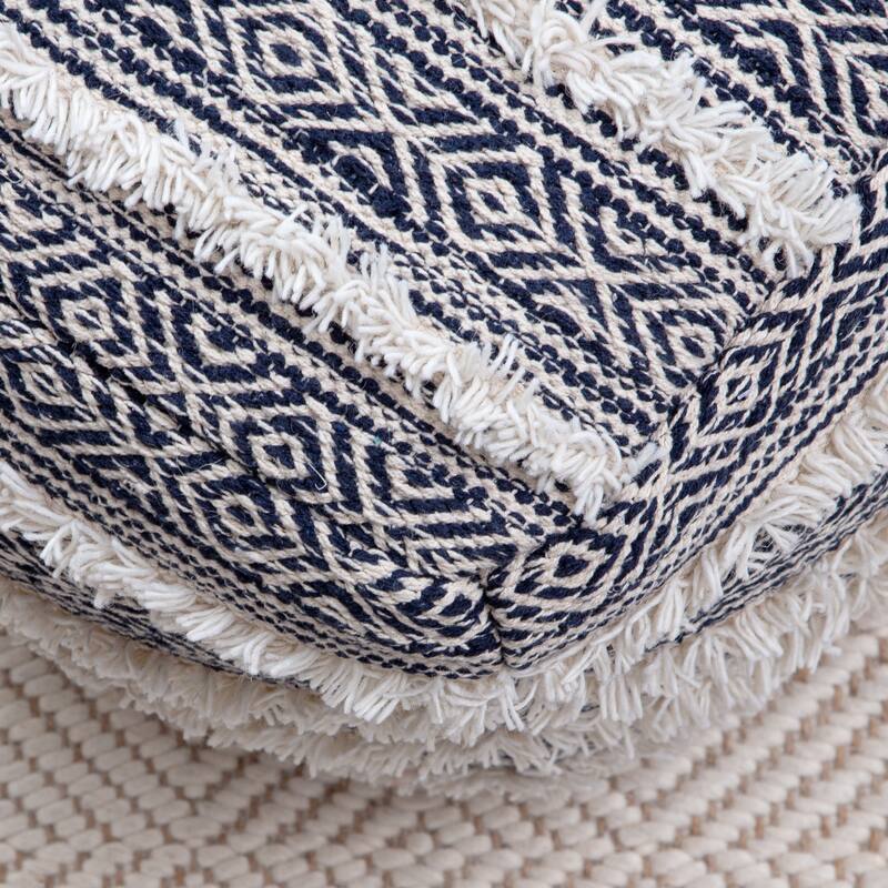 Jani Ouray 20 x 20 x 20 Blue & Ivory Square Pouf Ottoman - Handmade Footrest for Living Room, Bedroom, Nursery