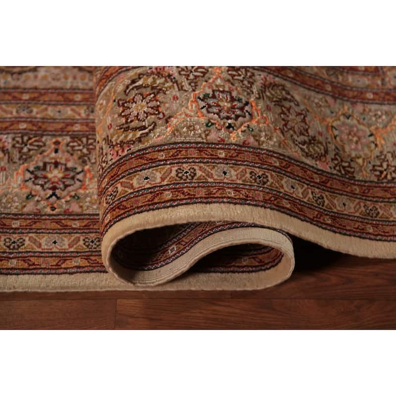 Vegetable Dye Tabriz Persian Handmade Wool & Highlighted Silk Carpet - 6'9" x 10'4"