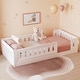 preview thumbnail 1 of 24, Wood Twin Size Floor Bed Toddler Bed Cribs with Surrounded Fences and Small Opening, Curved Design Protects Baby Kids Safe White - Twin