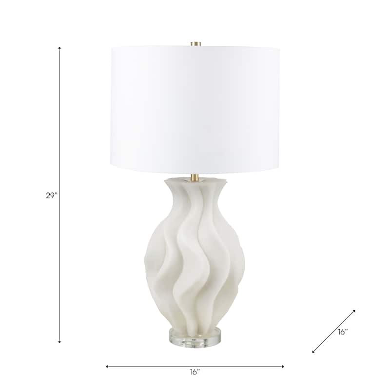 Stone Quartz Table Lamp Wavy Textured Base Fabric Shade - 29" White - 16" x 16" x 29"