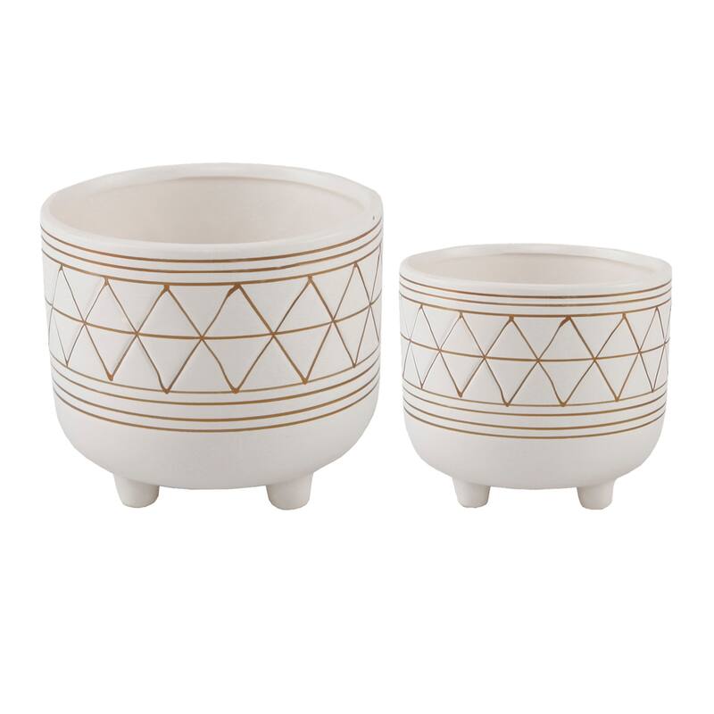 Set Of 2 Geo 6" & 5" Ceramic W/ Legs