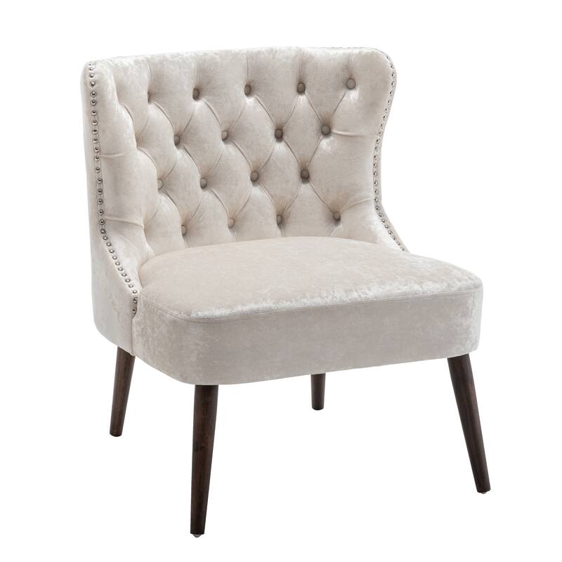 Porthos Home Mara Velvet Accent Slipper Chair with Rubberwood Legs - Cream