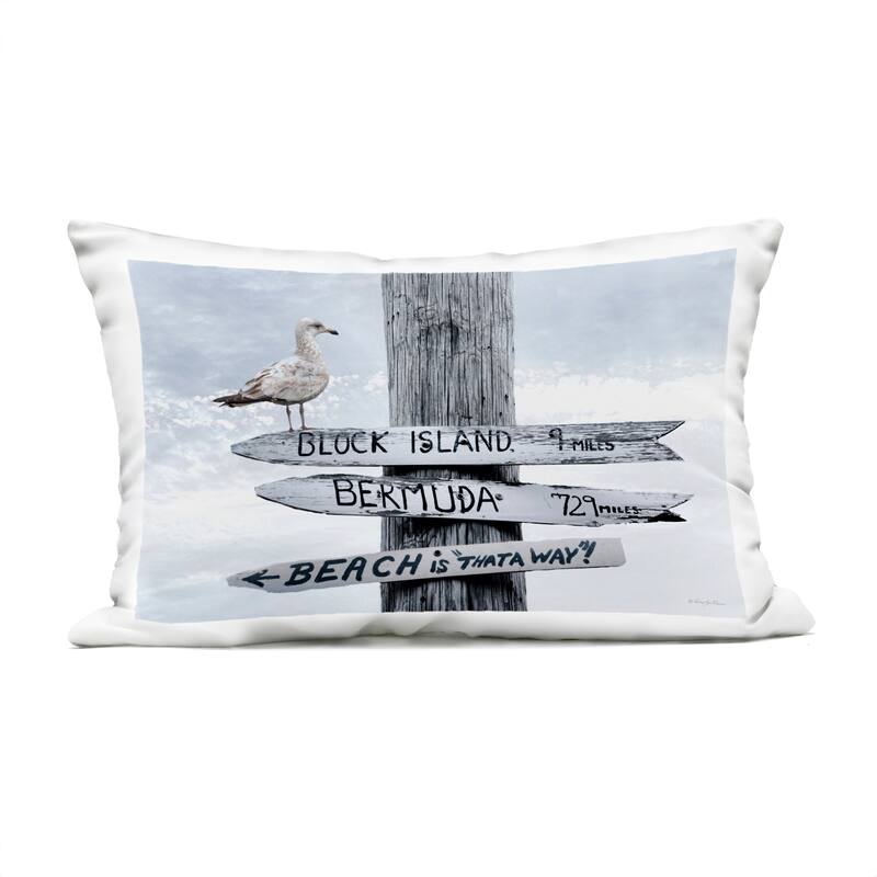 Stupell Vacation Beach Signs with Seagull Printed Outdoor Throw Pillow Design by Robin-Lee Viera - Accent - Polyester - Blue - Single