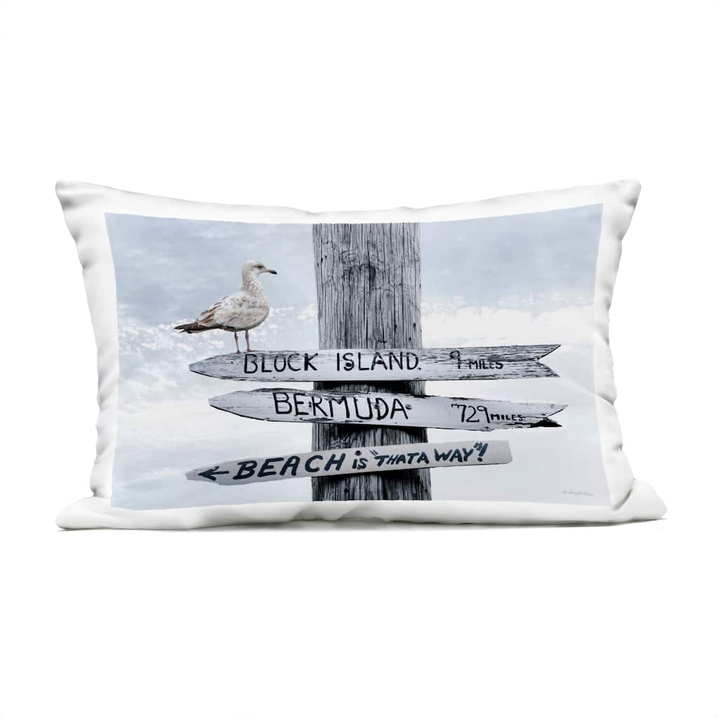 Stupell Vacation Beach Signs with Seagull Printed Outdoor Throw Pillow Design by Robin-Lee Viera