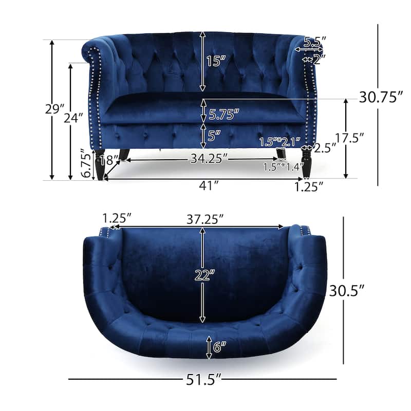 Milani Velvet Tufted Scroll Arm Loveseat by Christopher Knight Home