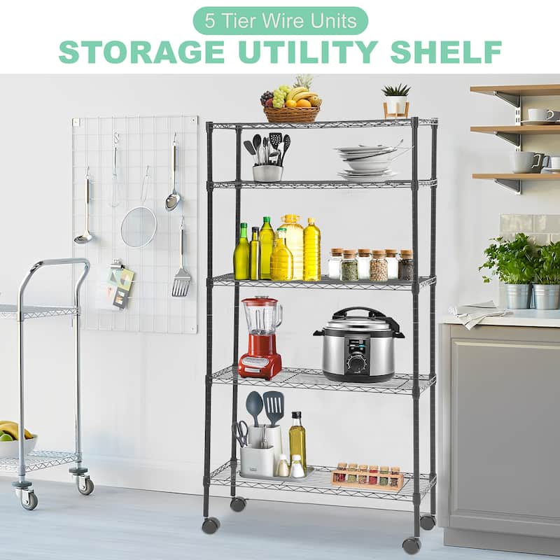 Atwood 5-Tier NSF Certified Wire Shelving Rack with Adjustable Shelving and Includes Wheels