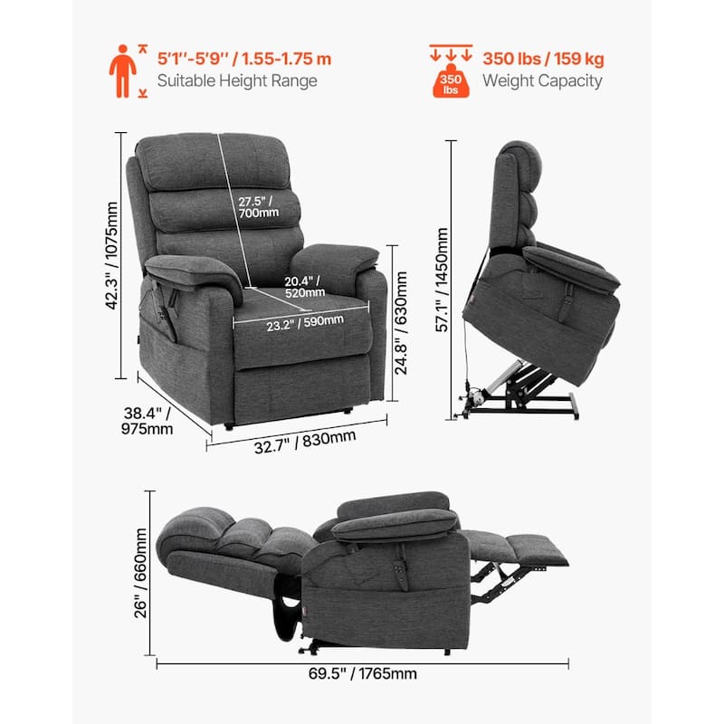 Beige Chenille Dual-Motor Lift Chair, Massage, Heat & Recliner