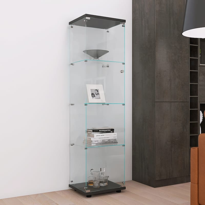 Glass Display Cabinet with Doors & Locks, Acrylic Shelves, Floor Standing Storage Showcase for Home or Office