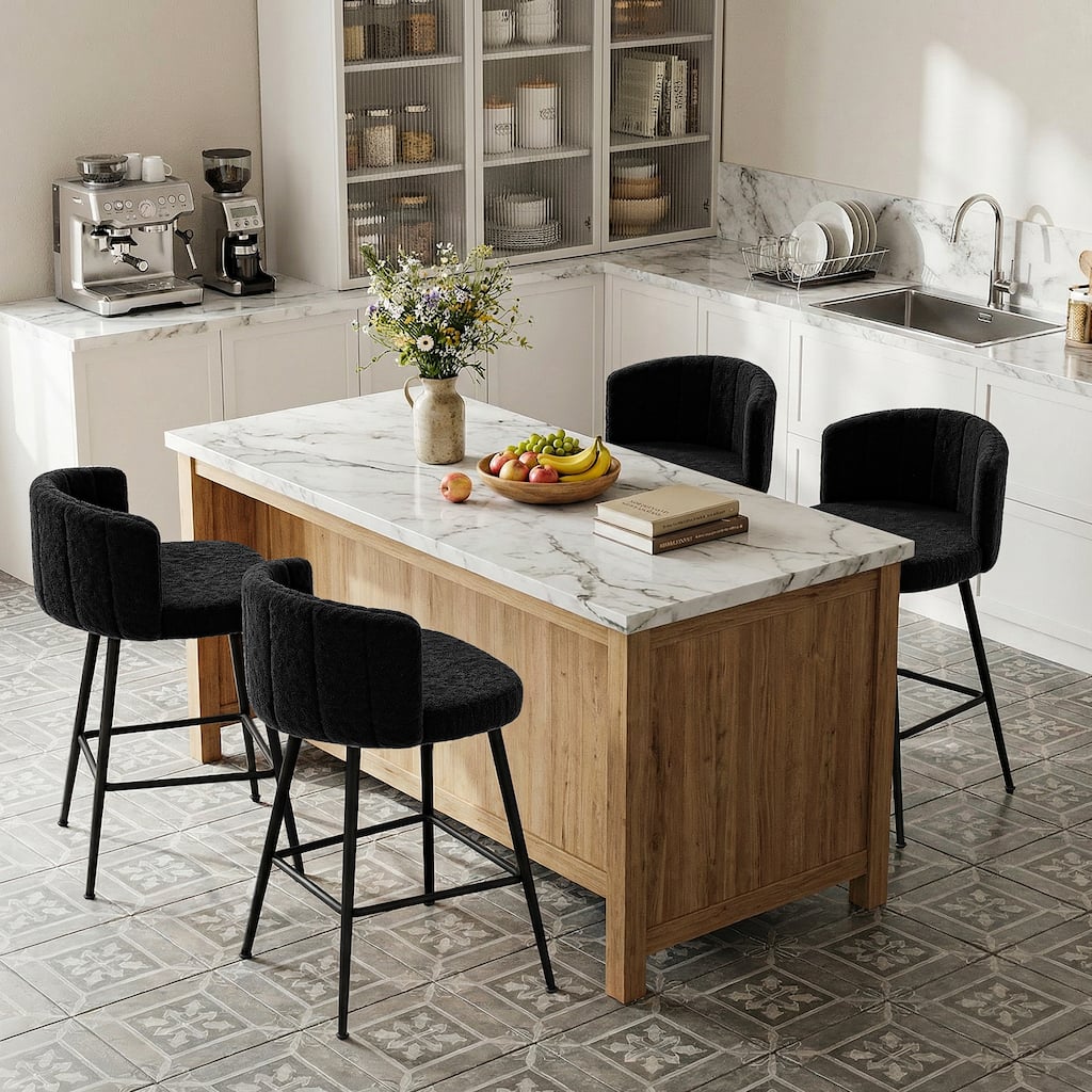 25.2" Upholstered Counter Height Barstools with Back, Modern Chairs Set for Kitchen Island