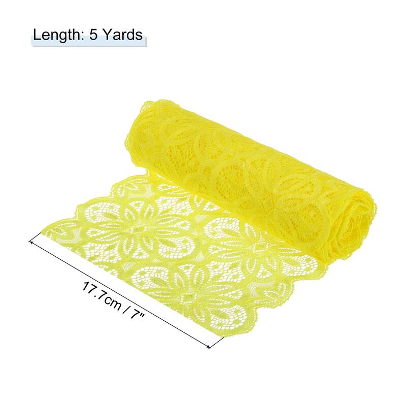 Lace Ribbon 7 Inch Lace Flower Trim for Craft Gift Wrappers Wedding - Yellow - 5 Yard