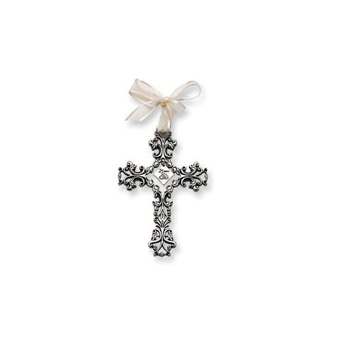 Curata Silver-Tone 25 Years Filigree Cross with Crystals and Ribbon