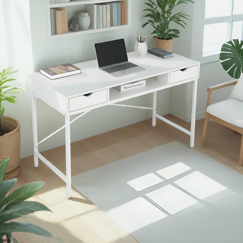 JJS 40" Modern Office Desk Large Computer Desk with Power Outlet, USB Port & Drawer, Home Workstation