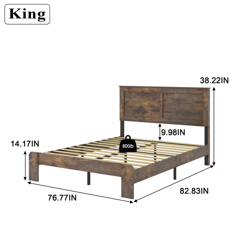 King Size Wood Platform Bed Frame, Noise Free, Easy Assembly, Large Under Bed Storage, Dark Brown