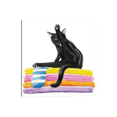 iCanvas "Black Cat On Bath Towels" by Alexey Dmitrievich Shmyrov Canvas Print