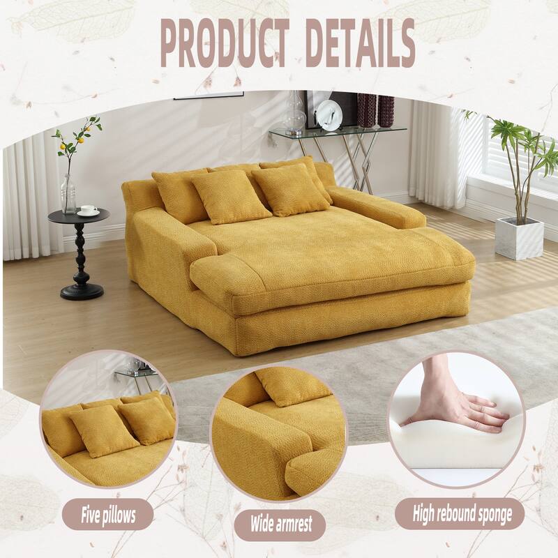2-seater lazy sofa With 5 back pillows, Comfy Sofa- Deep Seat Couch for Living Room (Mustard yellow)