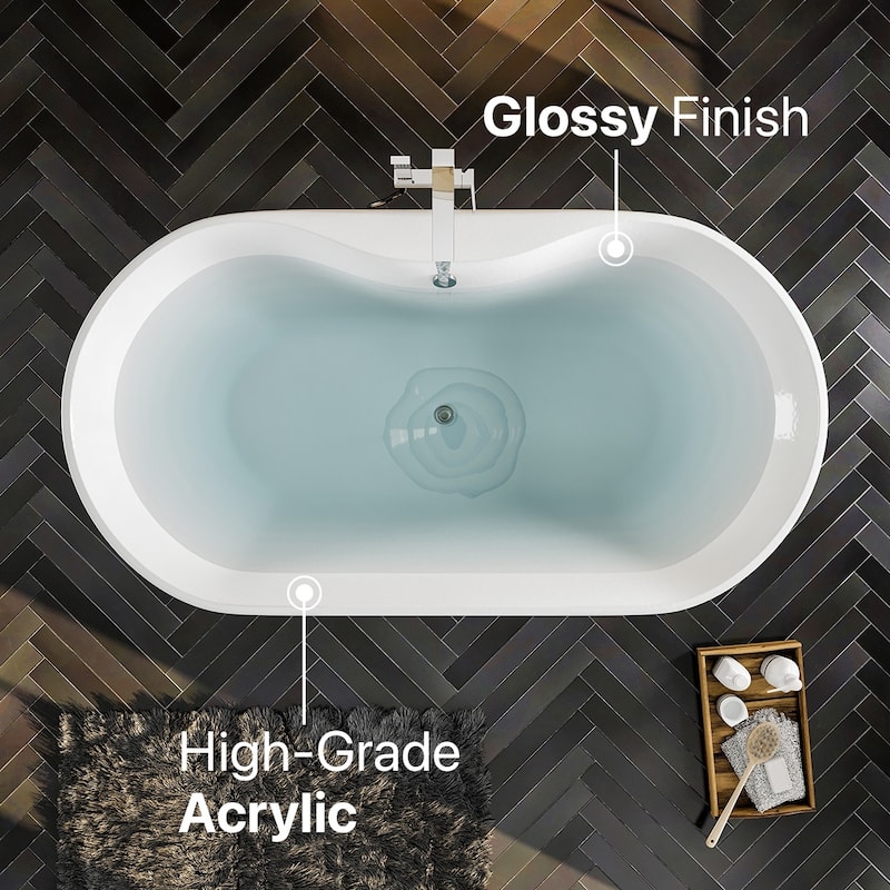 Eviva Emely 60" Glossy White Oval Acrylic Freestanding Bathtub