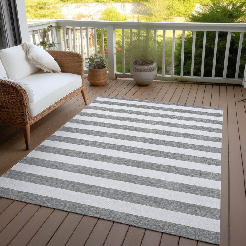 Fafi Stripe Weather Resistant Blended Style Outdoor Rug