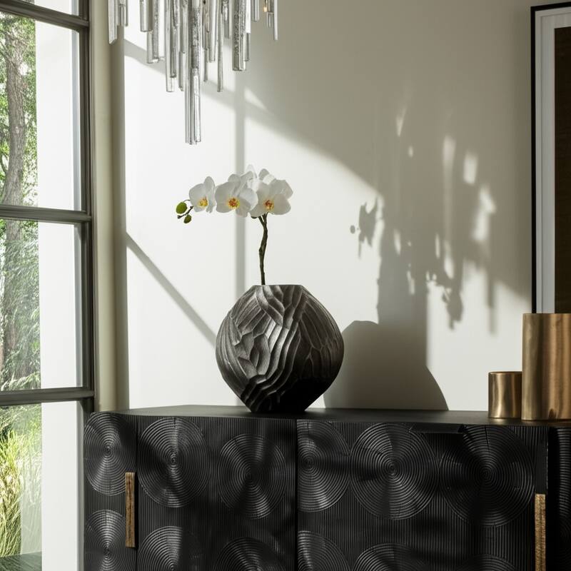 Modern Round Metal Table Vase - Flower Vase - Silver/ Metallic - 22.5"