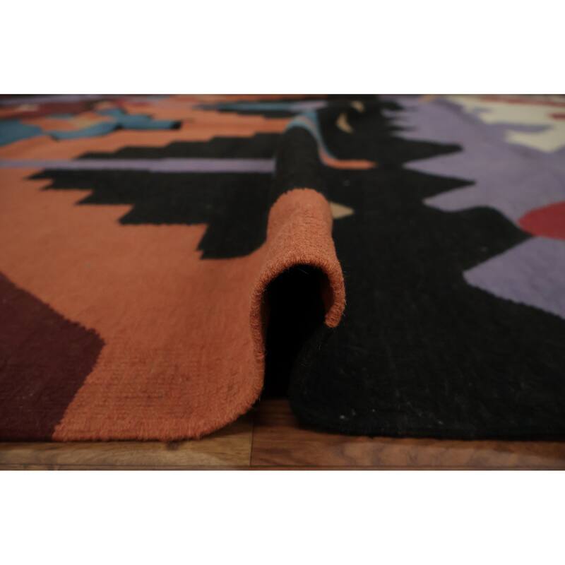 Hand Woven Oriental 100% Wool Carpet Southwestern Modern Multi-Colored Kilim Area Rug - 12' 2'' X 8' 7''