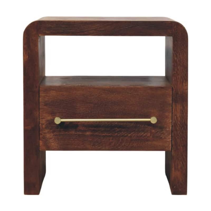 Artisan Furniture Solid Wood Tiger Oak Open Bedside with Brass Handle,1-Drawer,1 Shelf