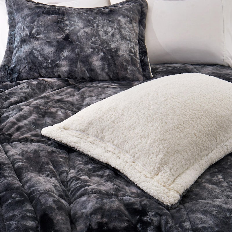 Dual-Side Fluffy Sherpa Comforter Set, Winter Plush Fuzzy Bedding Set