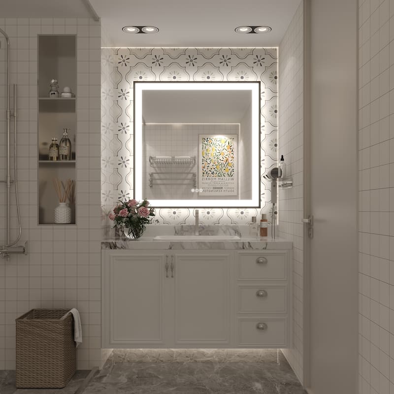 Extra Large Black Frame LED Bathroom Vanity Mirror with 3 Years Warranty and UL Certified