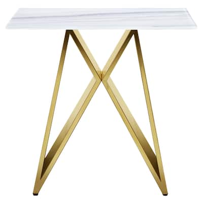 Luxurious and Mirrored Gold M Shape Base End Table Glass Accent Table