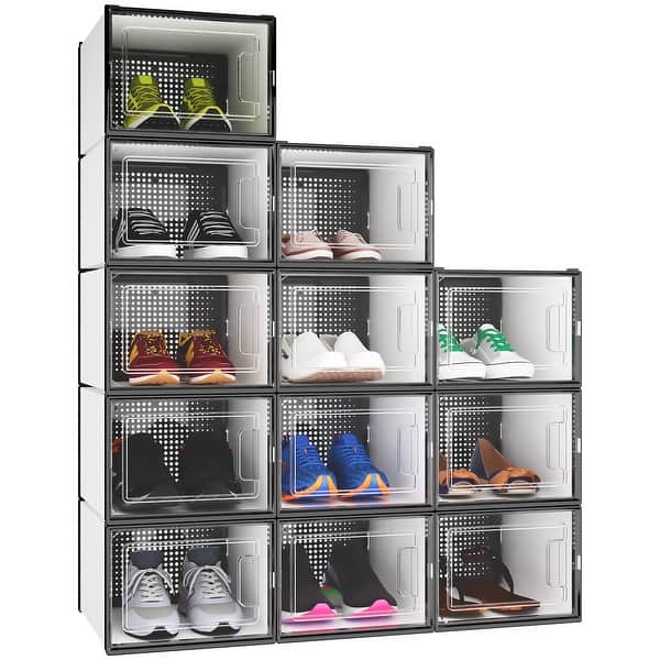 OCASAMI 20-Pack Sneaker Display Case – Stackable Shoe Storage Boxes, Durable White Plastic