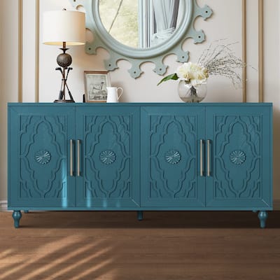 Emma Carved Flower Door Large Storage Sideboard Cabinet with Metal Handles by GDFStudio