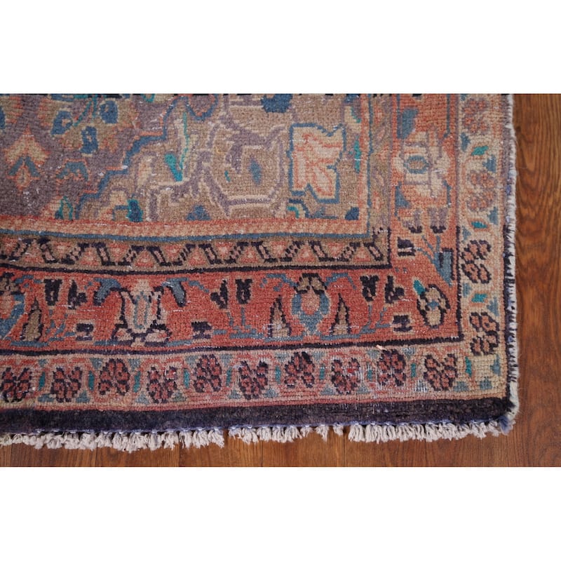 Distressed Mahal Persian Vintage Runner Rug Hand-Knotted Wool Carpet - 3'7" x 8'10"