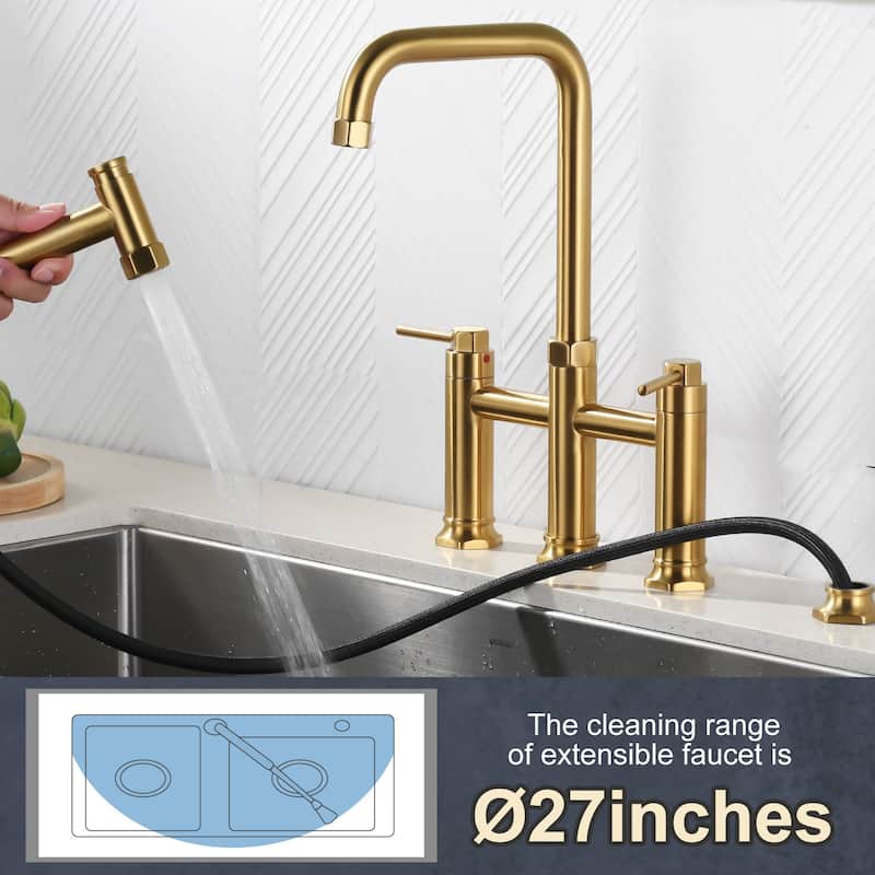 WOWOW Minimalist Bridge Kitchen Faucet with Side Sprayer
