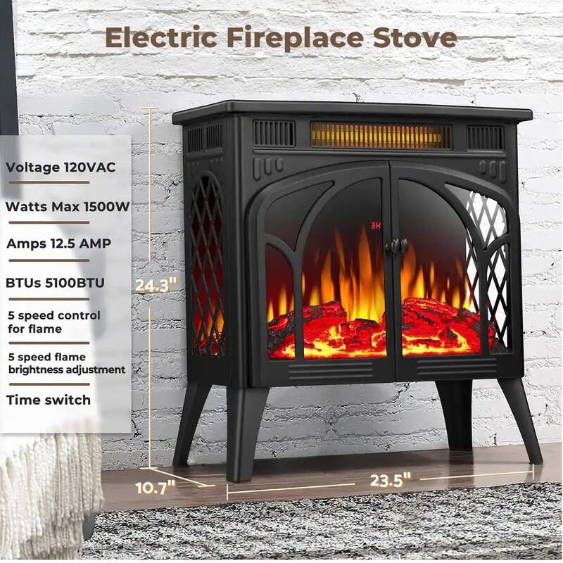 Freestanding Fireplace Heater with Realistic Flame,Portable Remote Control - 4.2"D x 9.24"W x 9.55"H