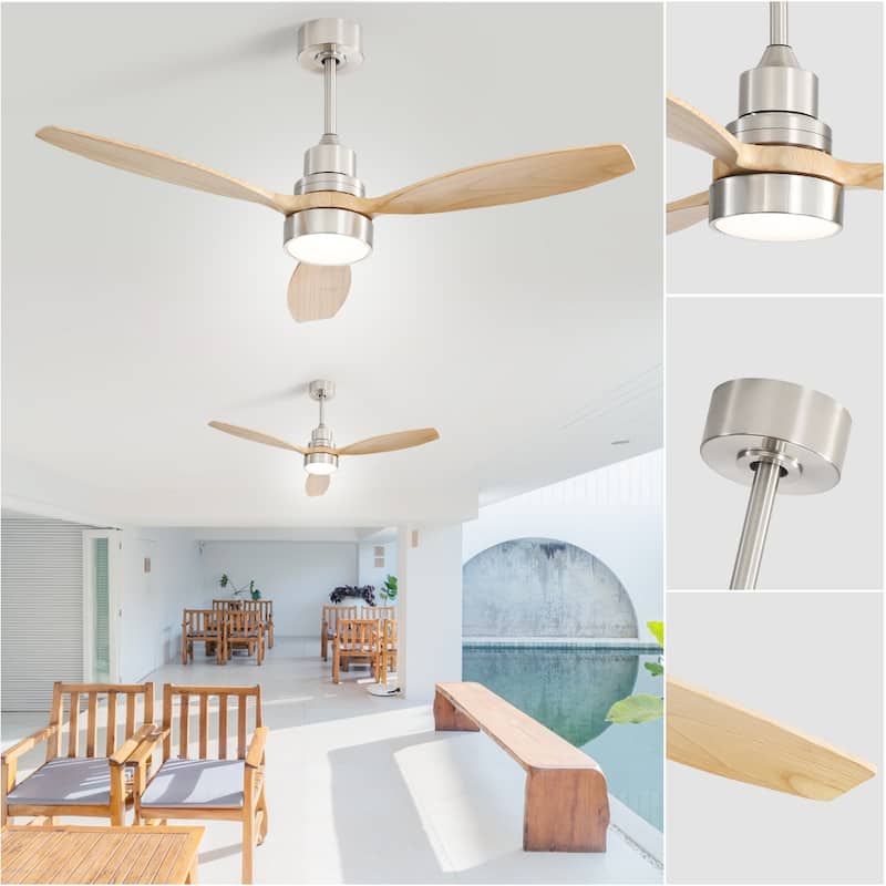 52 inch Wood Ceiling Fan with Light and Remote, Dimmable LED and Reversible DC Motor