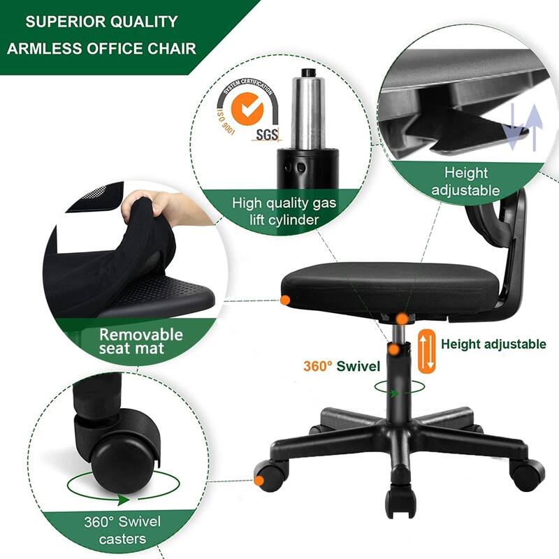 Child Armless Mesh Office Chair, Office Computer Desk Chair, Rolling Work Swivel Chairs for Home, Study, Student, Adults