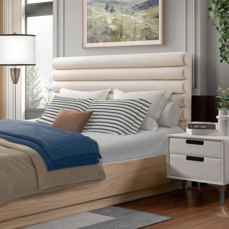 Queen Wood Platform Bed Frame with Upholstered Headboard