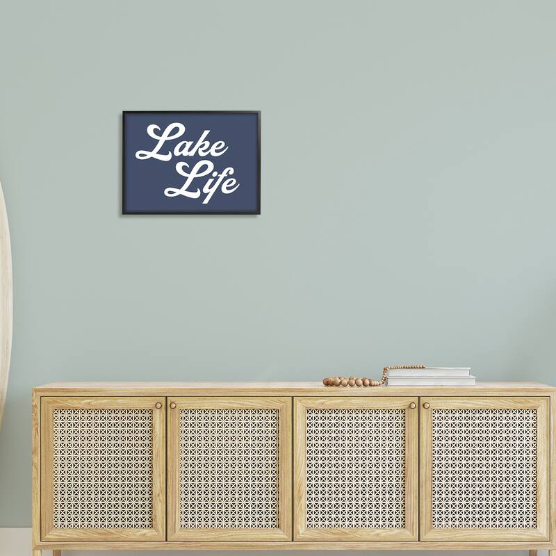 Stupell Trendy Lake Life Phrase Solid Blue Sign Framed Wall Art, Design by Daphne Polselli