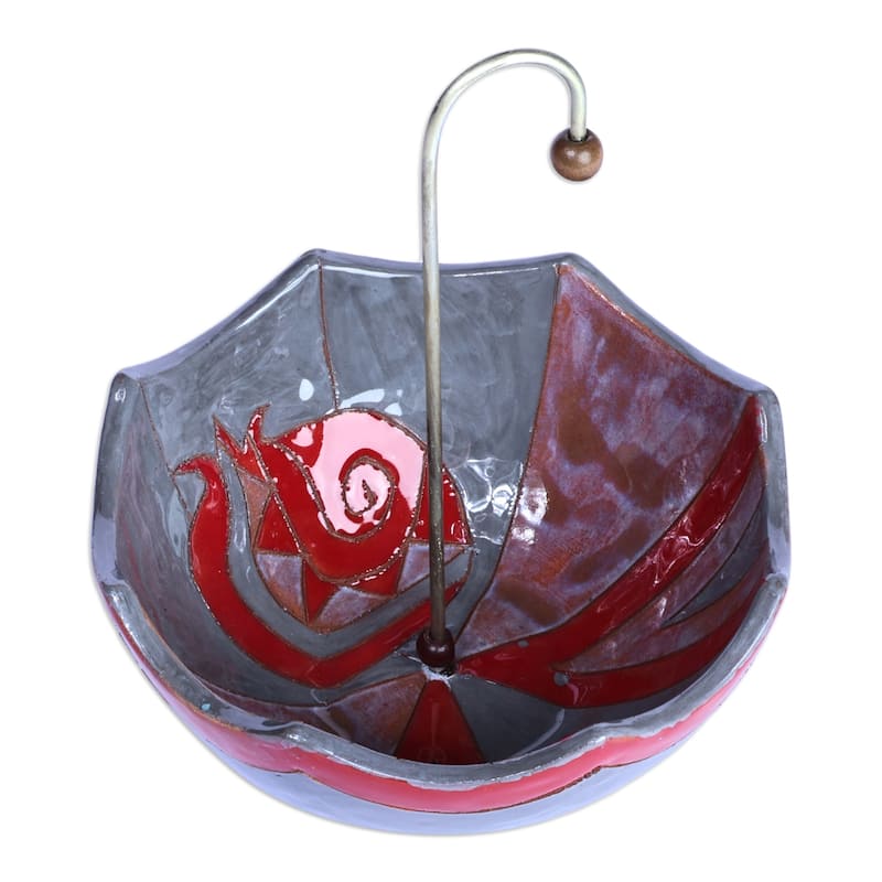 Novica Handmade Inverted Umbrella Glazed Ceramic Jewelry Stand