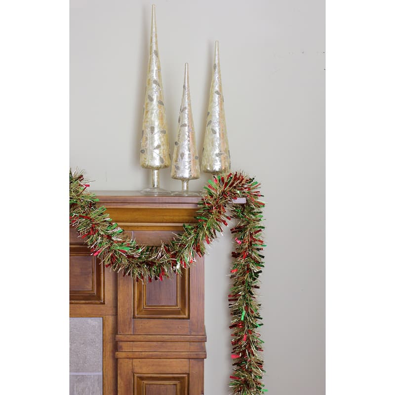 12'x4" Metallic Gold, Red Green Wide Cut Tinsel Christmas Garl - Unlit