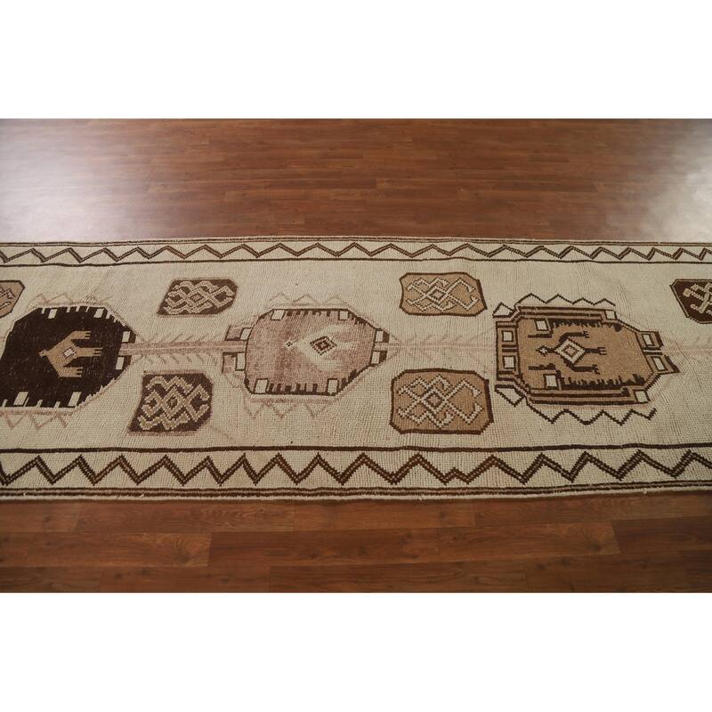 Anatolian Oriental Runner Rug Natural Dye Handmade Wool Carpet - 3'5"x 10'9"