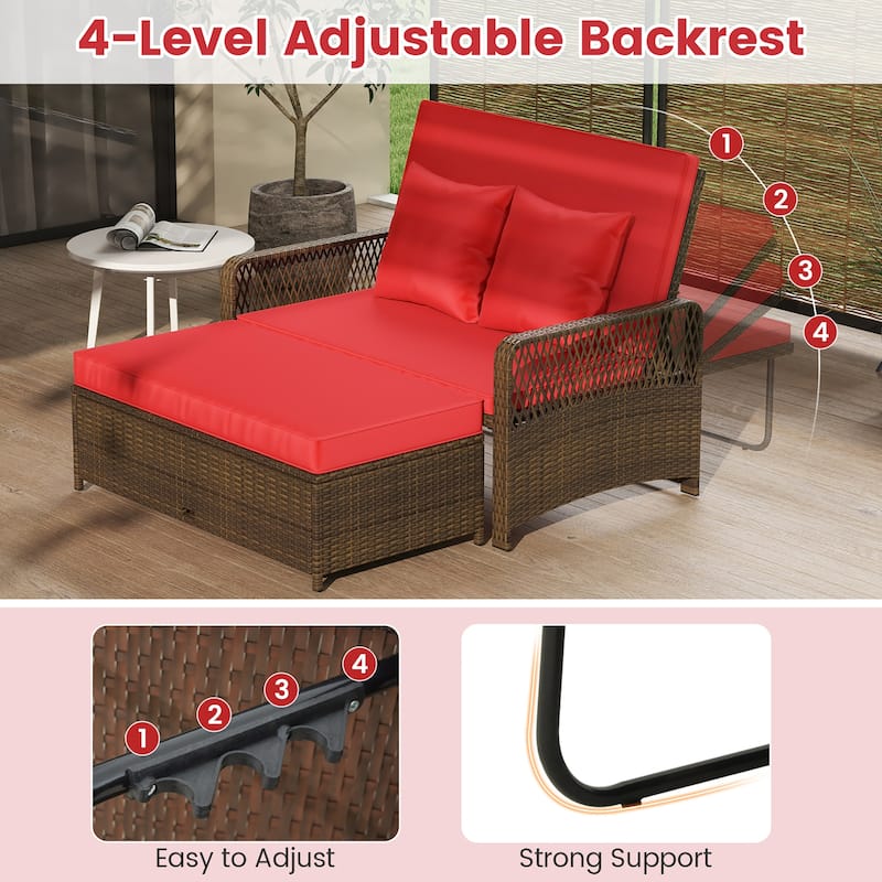Gymax Patio Rattan Daybed Wicker Loveseat Sofa w/ Multifunctional