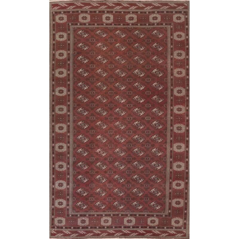 Hand Knotted Oriental 100% Wool Carpet Traditional All-Over Red Bokhara Area Rug - 12' 3'' X 8' 0''