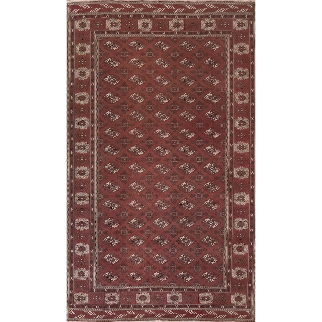 Hand Knotted Oriental 100% Wool Carpet Traditional All-Over Red Bokhara Area Rug - 12' 3'' X 8' 0''