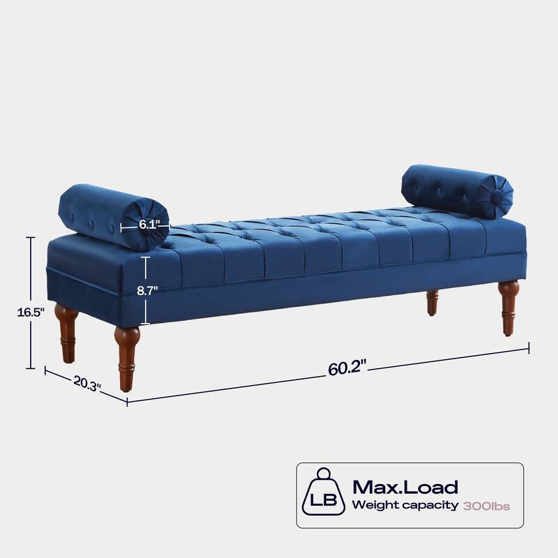 Velvet Bedroom Bench Pink/ Beige/ Blue/ Gray Upholstered Bench with Button-Tufted 60.2".