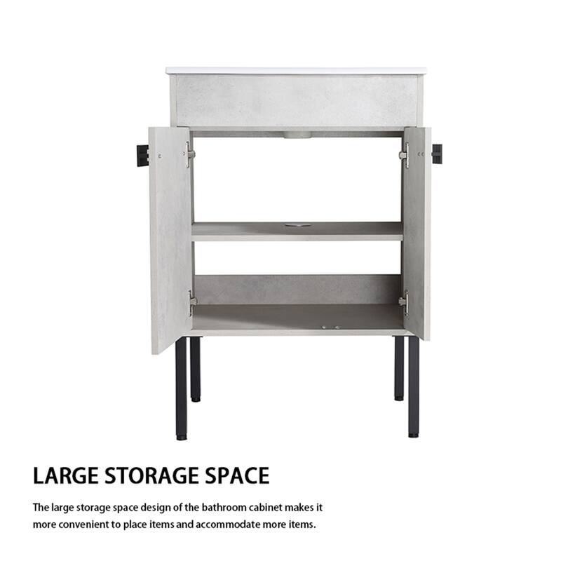 24 Inch/30 Inch /36 Inch Bathroom Vanity W/Sink Freestanding/Wall Mounted Vanity Ceramic Sink Set With Adjustable Shelf