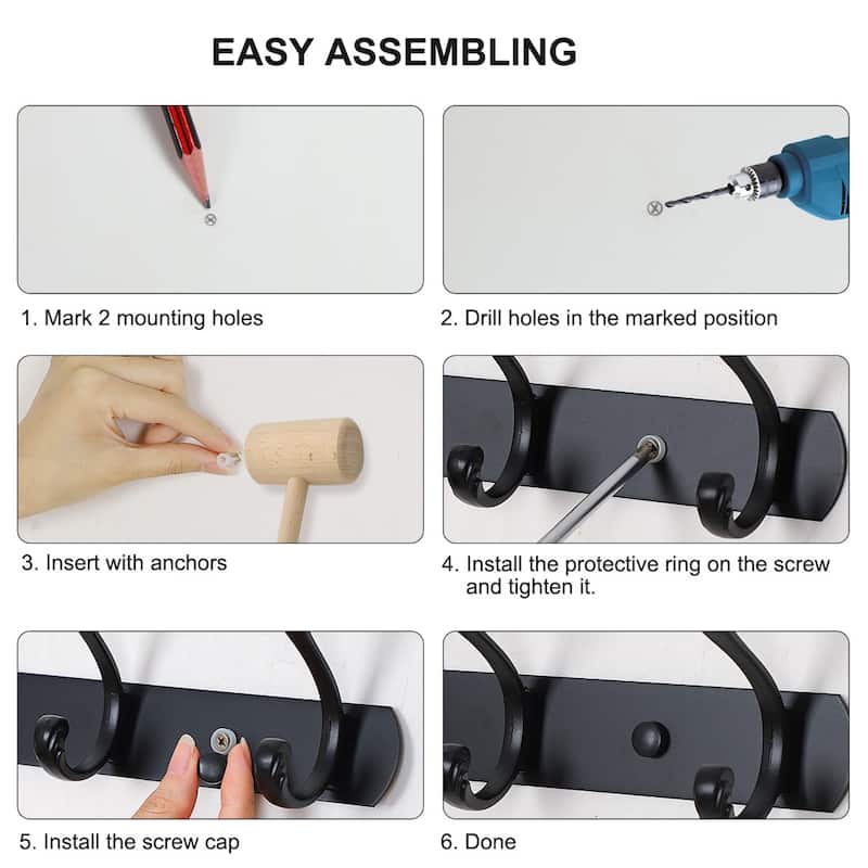 Dual Wall Hook Stainless Steel Base 3/4/5 Hooks Coat Towel Holder