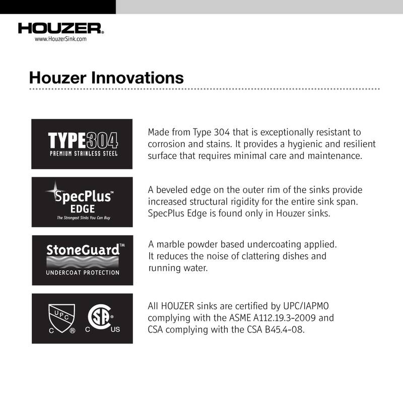 Houzer Eston 23" Single Basin Undermount 18-Gauge Stainless Steel Bar - Stainless Steel
