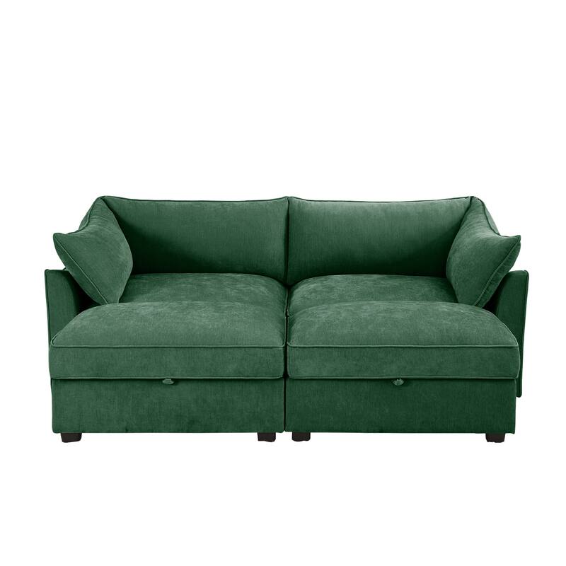 Modern Chenille Sectional Sofa Couch with Hidden Storage & 2 Ottoman