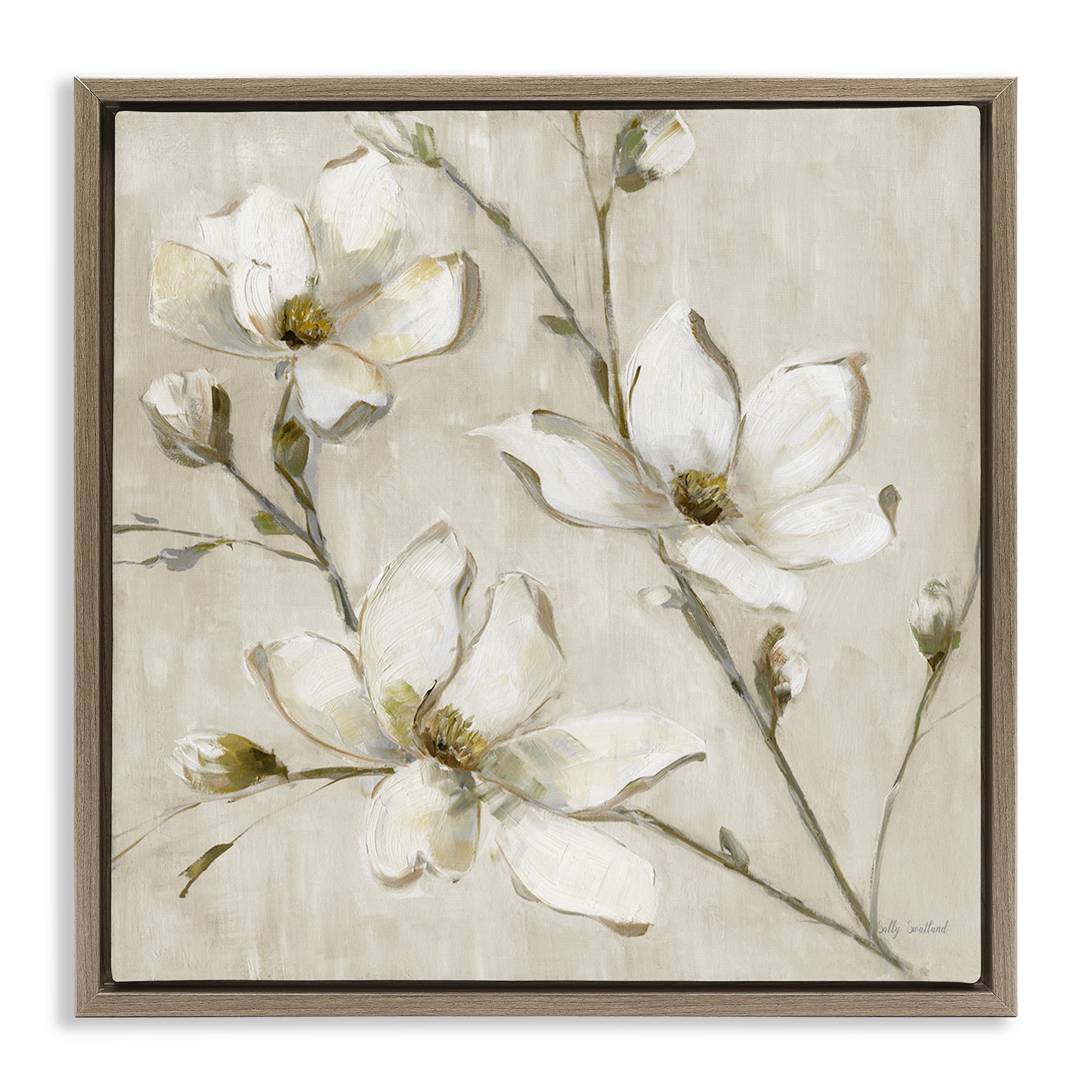 Stupell Neutral Dogwood Branches Framed Floater Canvas Wall Art Design By Sally Swatland