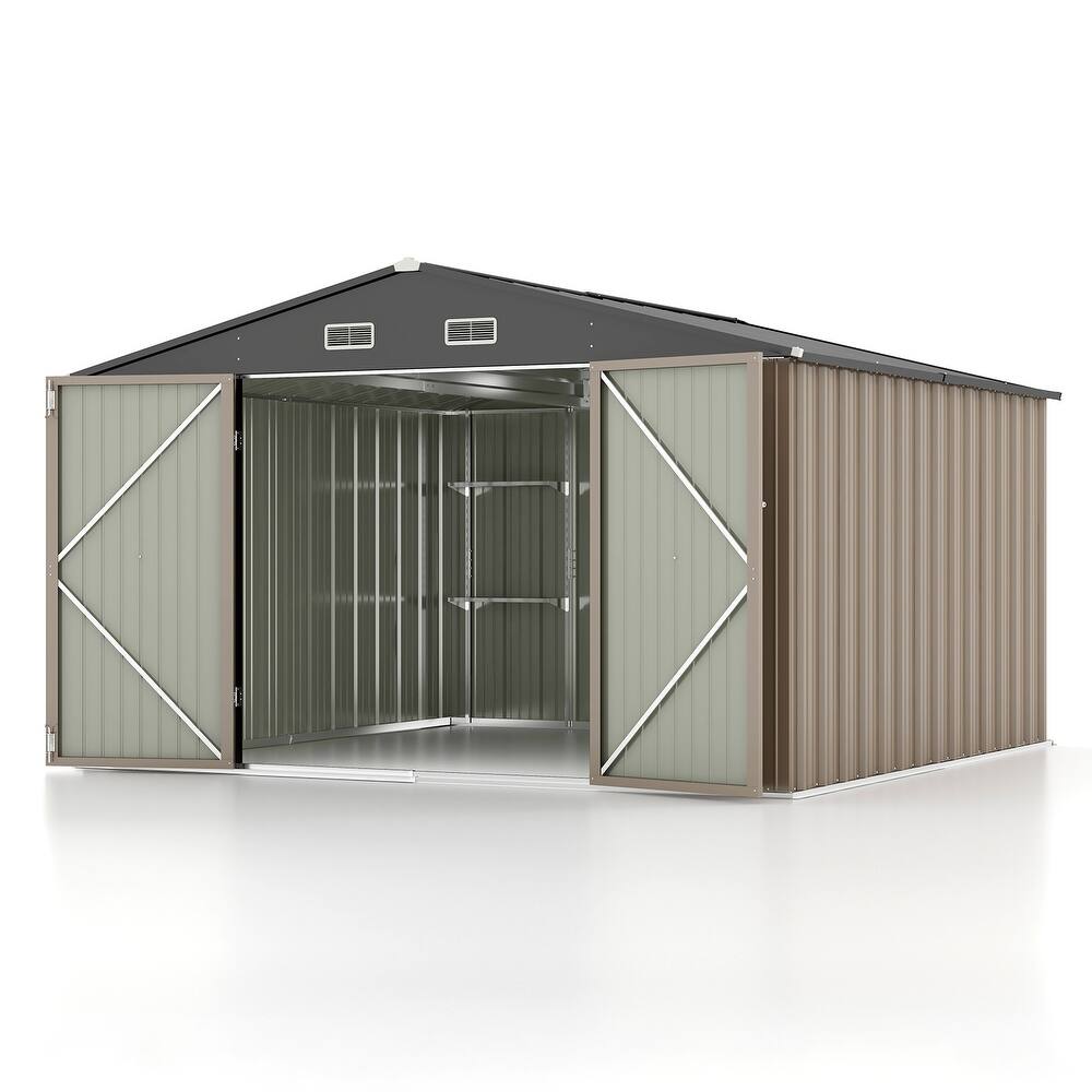 Patiowell 10' x 8'/10' x 10'Metal Outdoor Storage Shed with Goods Shelves/Floor Frame Garden Tool Shed for Backyard Garden